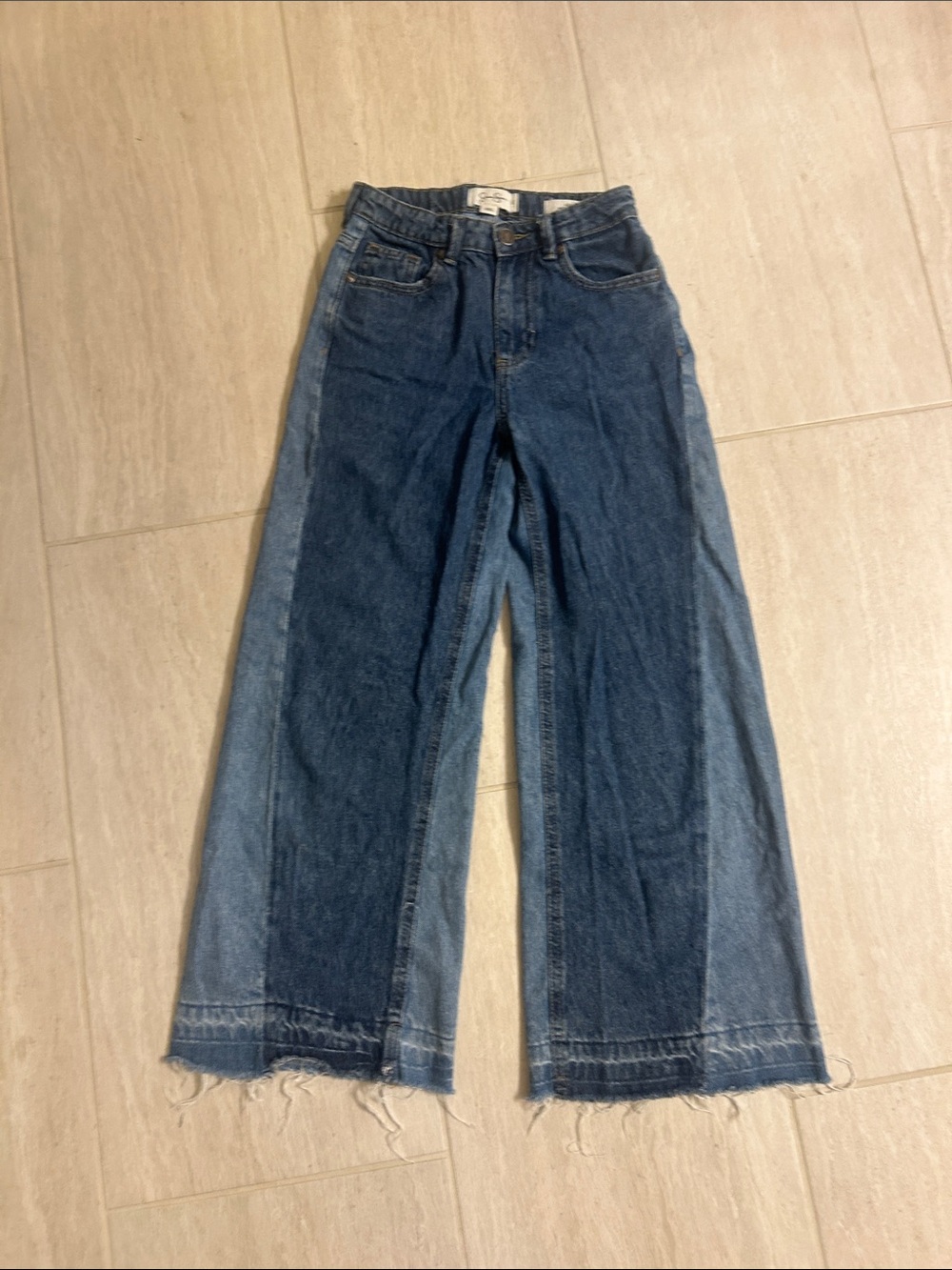 Jessica Simpson Two-Tone Wide Leg Kids Jeans - Dark Blue & Light Blue